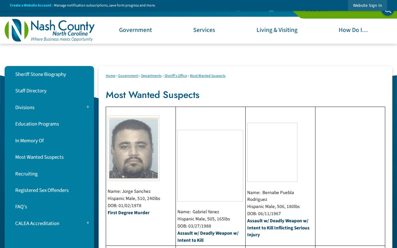 Nash County arrest lookup Most Wanted list