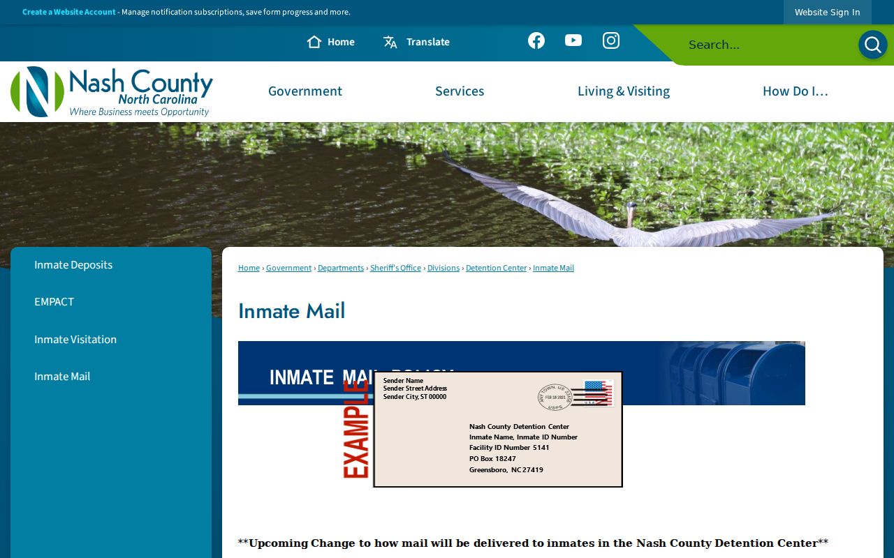 Nash County arrest custody scanned mail information