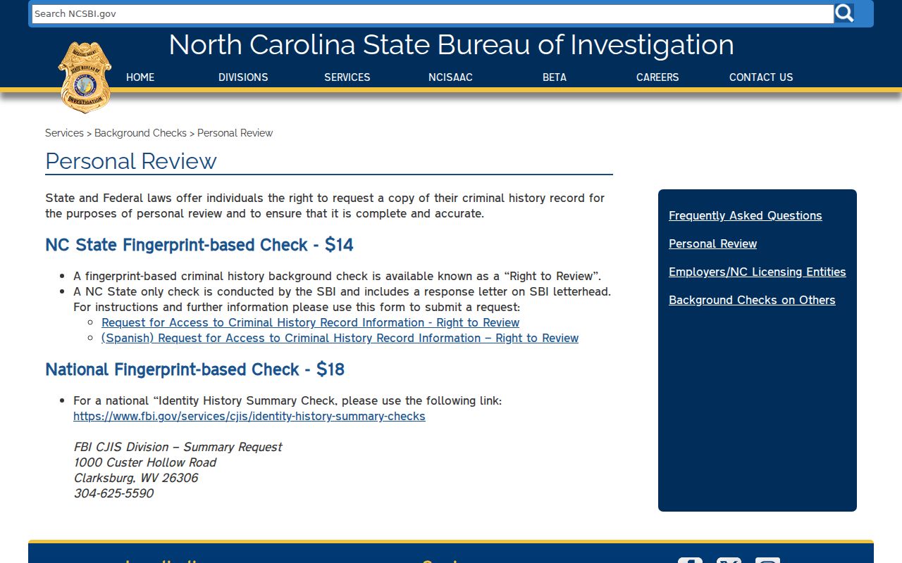 Nash County criminal history Right to Review instructions from NCSBI