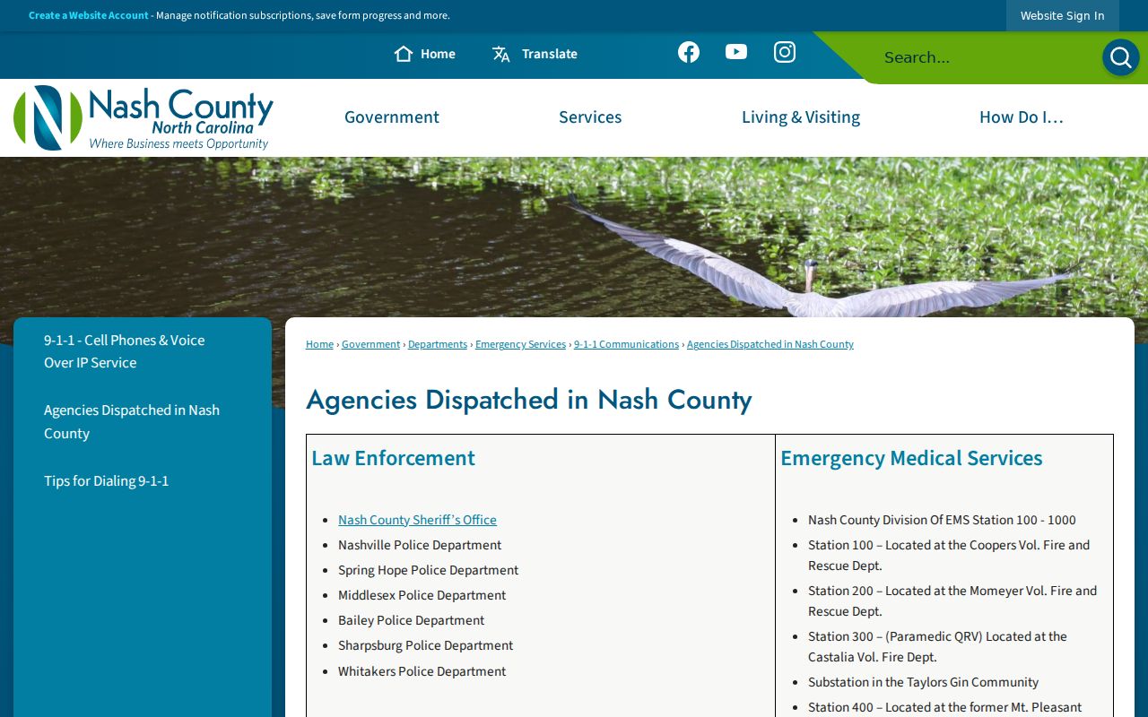 Red Oak criminal records routing shown by Nash County dispatch agencies